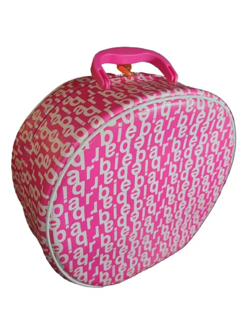 VTG Barbie Pink All Over Logo Travel Case Soft Round Carry-On Cosmetics Luggage