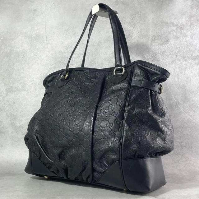 GUCCI GG SHIMA Leather Handbag Tote Bag Black 453704 Gold Hardware