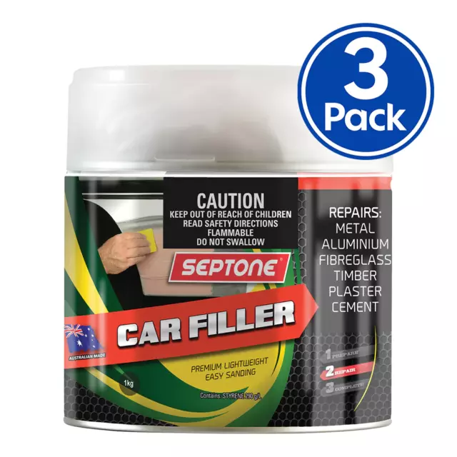 SEPTONE Automotive Lightweight Polyester Car Body Filler 1kg with Hardener x 3 P