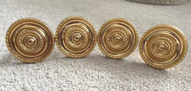 Set WTW Brass Curtain/Drapery Tie Backs -Round Medallion w/Beaded Rope Design