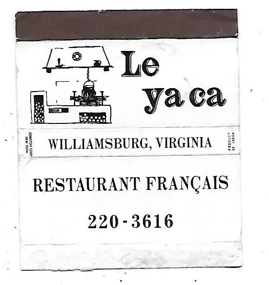 Le ya ca Restaurant Francais-Williamsburg, Virginia Vintage Matchbook Cover