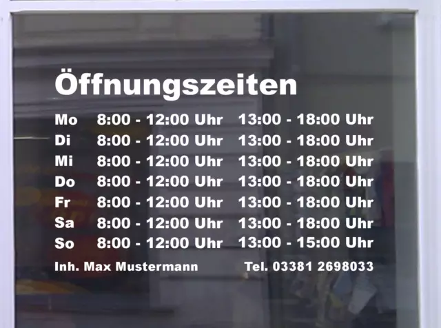 Öffnungszeiten Maxi Schaufensterbeschriftung Aufkleber Werbung Laden Geschäft