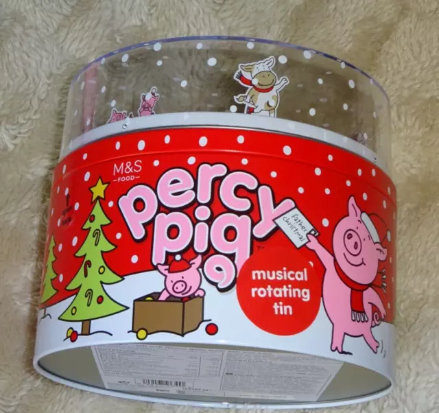 M&S - Festivo Percy Pig Musical Estaño Giratorio - Nuevo - Navidad 2021 - Solo Estaño