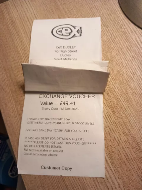 Cex Exchange Voucher Coupon Value £49.41