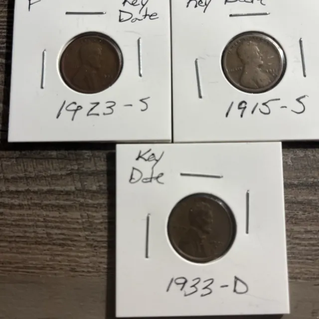 Lincoln Wheat Cent 3 Coin Lot 1915 S 1923 S  1933 D Semi Key Dates