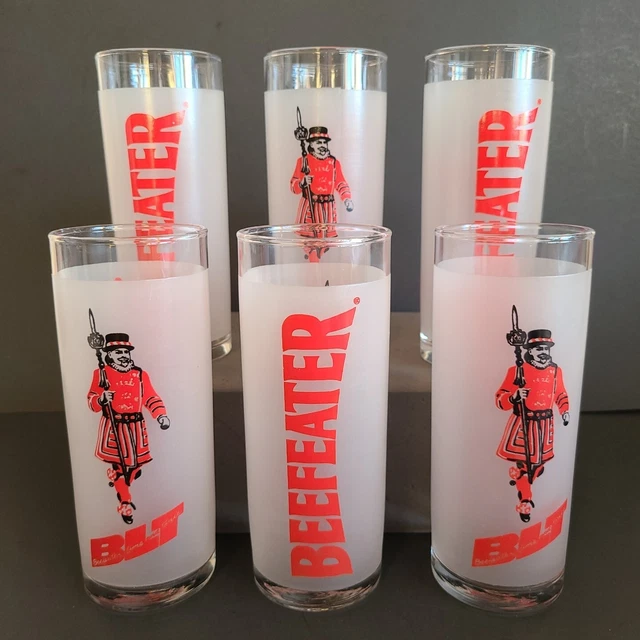 Vtg Set 6 BLT Beefeater Lime and Tonic Frosted Drink Slender Gin Glasses  10 oz