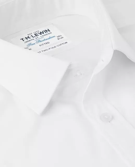 TM Lewin Mens  White Poplin Fitted Double Cuff Shirt 15.5 “ New RRP £39.95 2