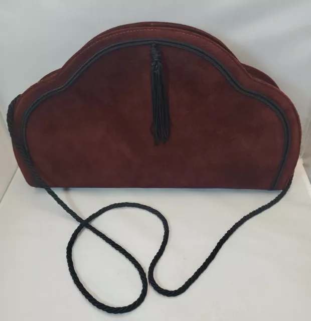 Vintage Perry Ellis Portfolio Dark Brown Suede Boho Bag Purse Clutch Italy