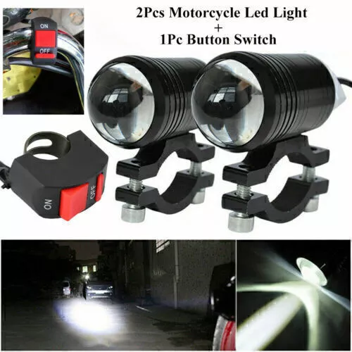 2x Bright LED Lens Motorcycle Headlight Fog Light Driving Spot Lamp w/Switch US