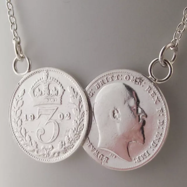 Sterling Silver Double Old Coin Pendant Necklace 2 Coin Perfect Unique Gift