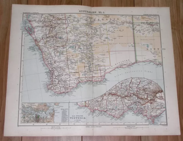 1905 Antique Map Of Western Australia Perth / Sydney Victoria Melbourne Inset