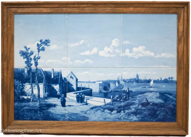 Beautiful Vintage Dutch Delft 6 Tile Painting After Vermeer Dutch City Harbor!