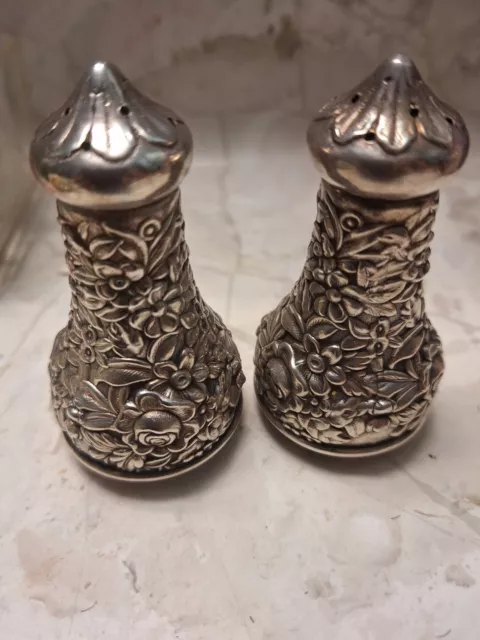 Sterling Silver Salt And Pepper Shakers Repousse Kirk? Steiff? 925 Vintage