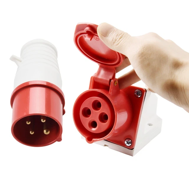 HIGH STRENGTH WATERPROOF Industrial Plug and Socket 4 Core 4P 32A 380 ...