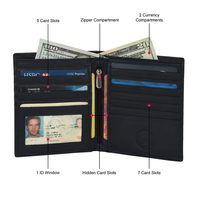 Leatherboss Genuine Leather Slim Hipster Cowhide Credit Card Bifold Wallet