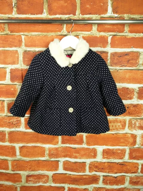 Baby Girls Coat Age 9-12 Months Mothercare Navy Button Collared Winter Coat 80Cm