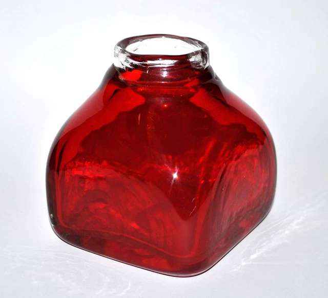 Vase En Verre Vintage Rouge Majestueux, Design Nubby, Signé Et Numéroté