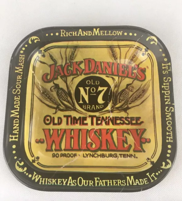 Vintage Jack Daniels Tin Old No 7 Tin Metal Tip Tray Coaster 3-5/8” Whiskey