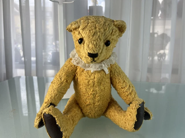 Très ancien OURS en peluche et paille intérieur