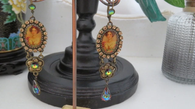 Boucles D'oreilles Anneaux Vintage Signées Michal Negrin - Laiton Doré