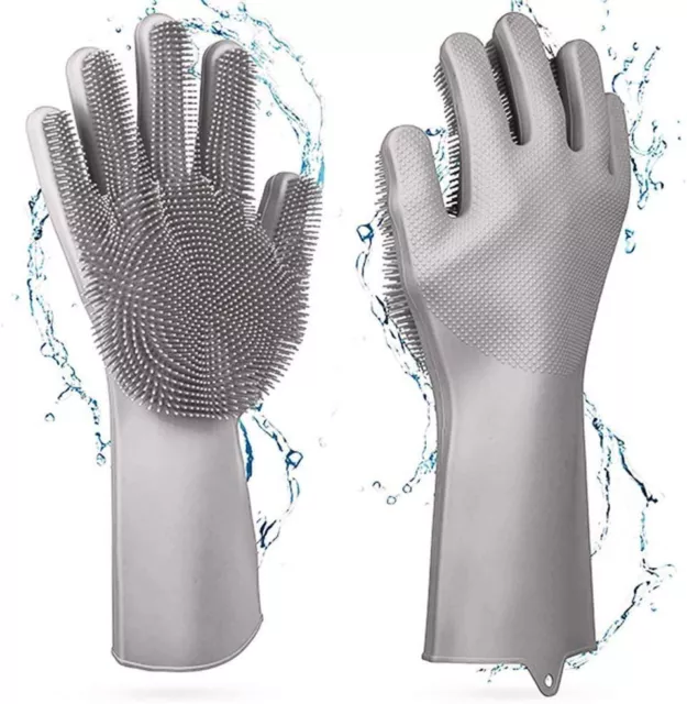 Silicone Rubber Dish Washing Gloves Kitchen Scrubber Cleaning Waterproof Sponge 2