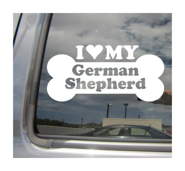 I Heart Love My German Shepherd -Purebred Dog Bone Car Vinyl Decal Sticker 13430