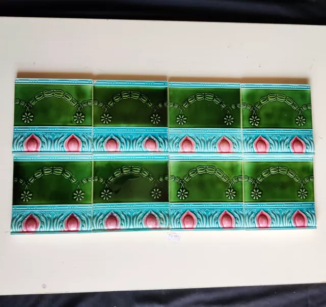 1930s Vintage Architecture Unused Tiles Garland Design Embossed Japan Set of 8
