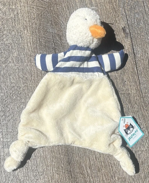 JELLYCAT BREDITA DUCK Baby Comforter Soother Cream Blue Striped retired