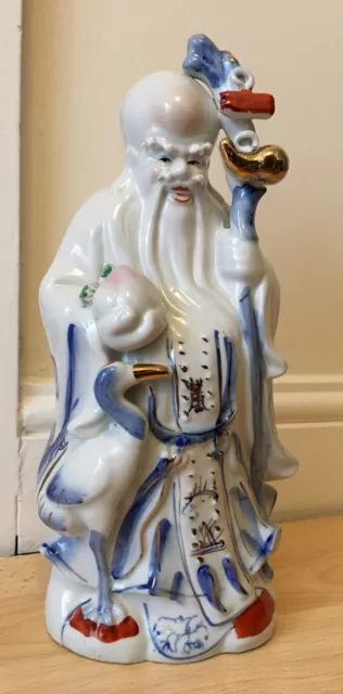 Large Chinese Ceramic Statue Deity God Art Figure Bird Famille Rose 12 .5”