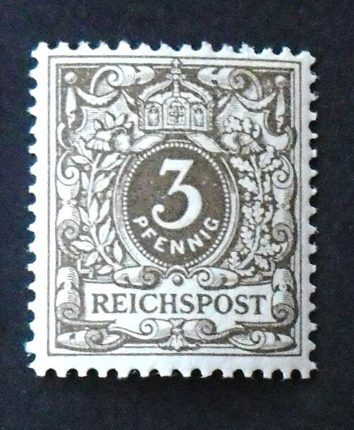 1889 Mi:65,-MiNr 45 e Krone/Adler 3 Pf dunkelocker postfrisch gepr JäschkeL BPP