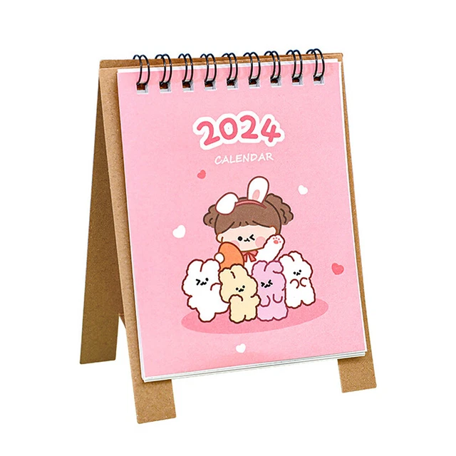 2024 Mini Cartoon Desk Calendar Kawaii Desktop Decor Creative Calendar Sched LEI