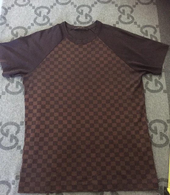 100% AUTHENTIC LOUIS Vuitton T-Shirt Damier Brown Ebene Short ...
