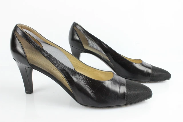 Escarpins Vintage En Cuir Verni Noir - Taille 35.5 - Occasion En Très Bon état - Look Rétro élégant