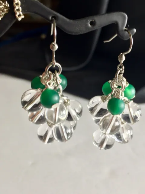 Boucles d'oreilles en grappe de quartz transparent faites main avec aventurine verte 3