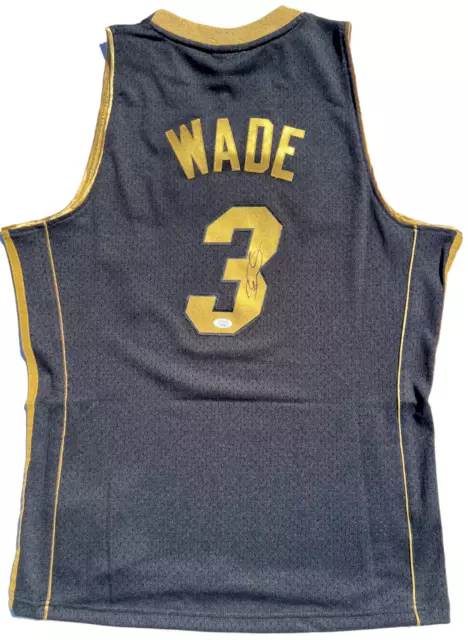 Dwyane Wade Signed Miami Heat Mitchell & Ness Gold Basketball Jersey Jsa