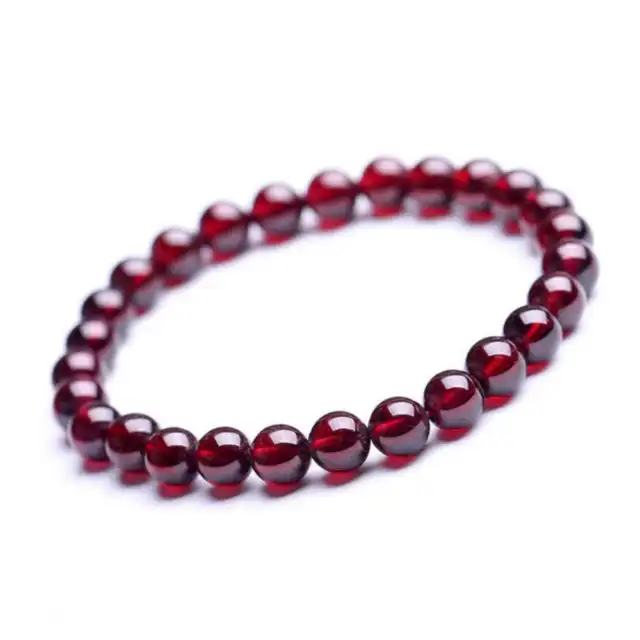 Small 4mm Natural Wine Red Garnet Beads Cuff Lucky Bracelet 7.5" AAA++