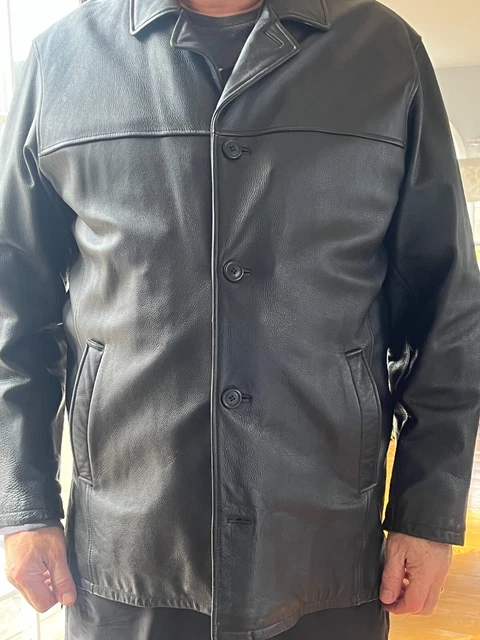 CLAIBORNE Pebbled  LEATHER JACKET Mens Size XL Black zippered insulated