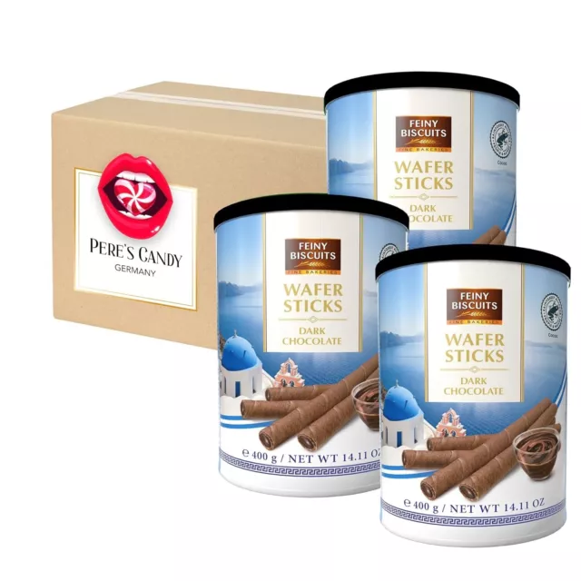 Dark Chocolate Wafer Sticks Waffelröllchen mit Zartbitterschokoladencreme 3x400g