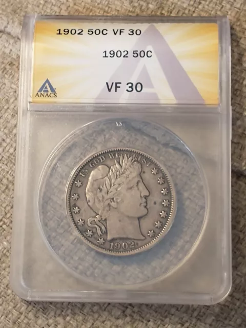 1902 Silver Barber Half Dollar, ANACS VF 30, Strong for the Grade