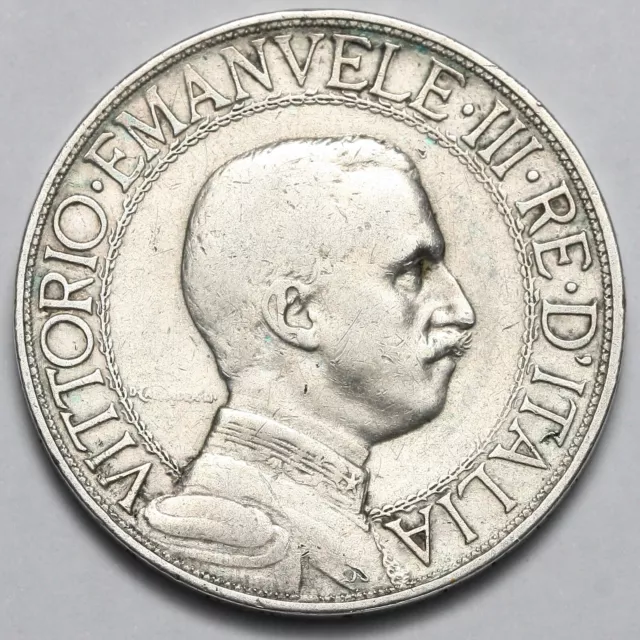 1908 R King Victor Emmanuel Iii Italy Silver 2 Two Lire Coin