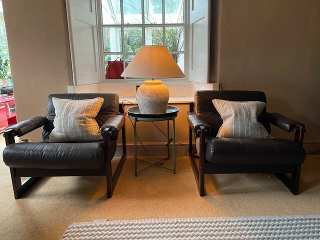 Percival Lafer Model MP-176 Mid Century Brazilian Leather Lounge Armchairs