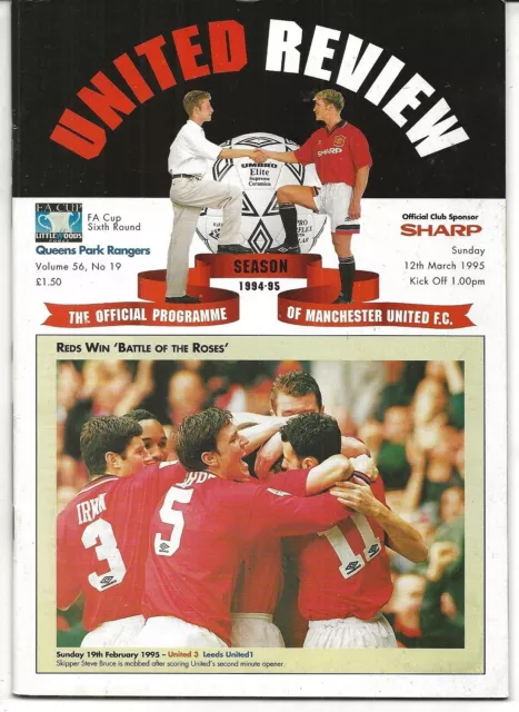 Football Programme MAN UTD v QPR Mar 1995 FAC