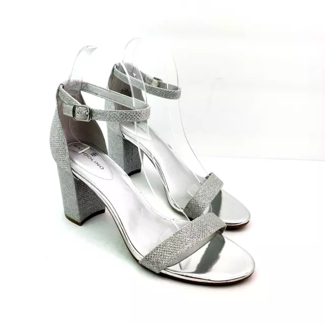 Bandolino ARMORY 2 Womens Size 7.5 Silver Sparkle Ankle Strap 3" Heel Sandals