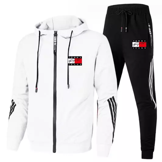 New 2-pcstommy Mens Full Zip Tracksuit Hoodie Jogger Sweatshirt Jacket Pants Set