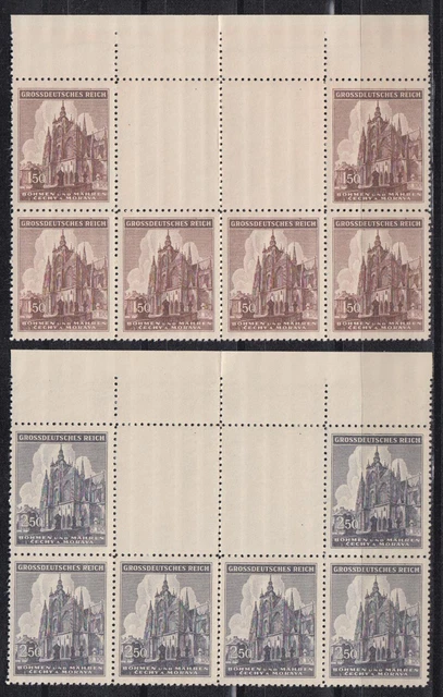 Böhmen + Mähren 140-141 8er Bl. 2 Leerf. ob. St. Veits Dom Prag 150 H + 250 H **