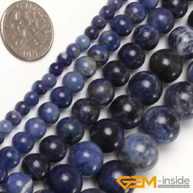 Natural Stone Sodalite Jasper Smooth Round Beads For Jewelry Making 15" 3-14mm