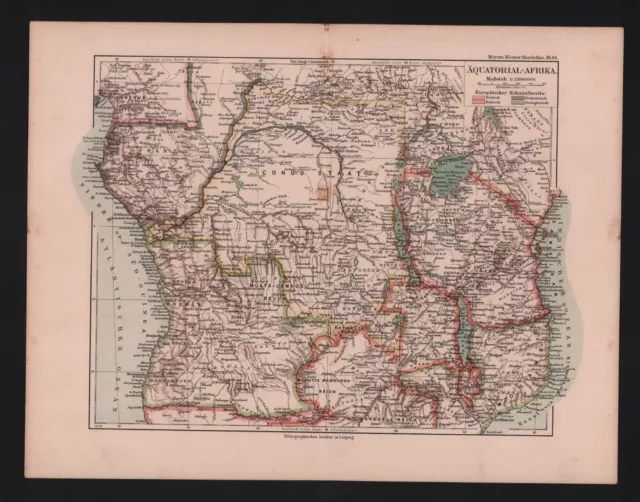 Landkarte map 1896: Äquatorial-Afrika. Kongo Kamerun Angola