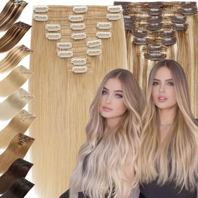 THICK Russian Double Weft Clip in Real Remy Human Hair Extensions Full Head