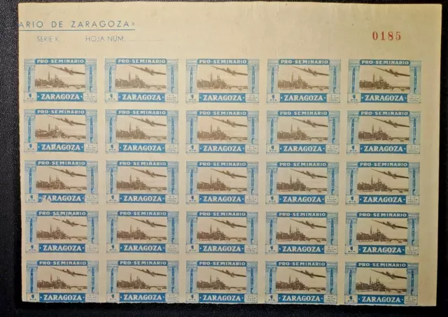 ***VER*** RARO BLOQUE 25 SELLOS SIN DENTAR GUERRA CIVIL ZARAGOZA 1936 57s** 1pta