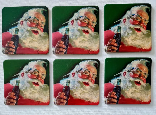 VINTAGE COCA-COLA Santa Christmas Coasters - Corkboard Drink Coasters - Set of 6